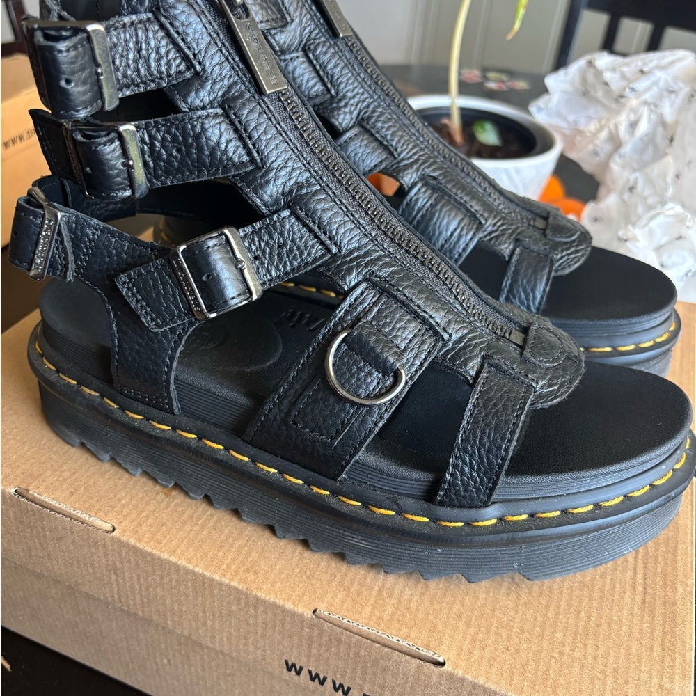 Dr. Martens Black Leather Gladiator Platform Sandals